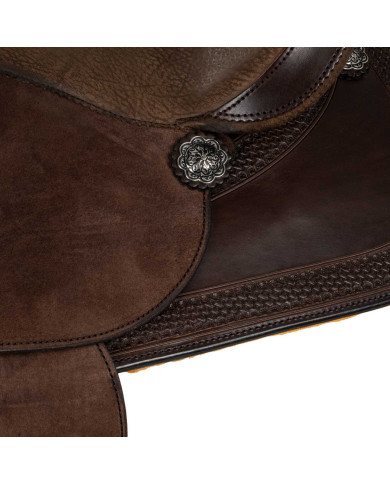 Sella Westwood basic barrel MJ, brown/reverse brown, border basket tooling Sella Westwood basic barrel MJ, brown/reverse brown, border basket tooling