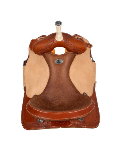 Sella Westwood basic barrel MJ, cognac/reverse natural, border basket tooling Sella Westwood basic barrel MJ, cognac/reverse natural, border basket tooling