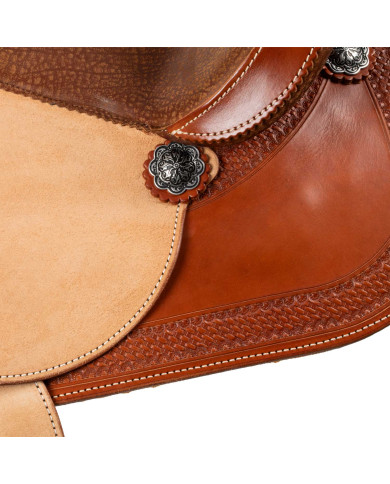 Sella Westwood basic barrel MJ, cognac/reverse natural, border basket tooling Sella Westwood basic barrel MJ, cognac/reverse natural, border basket tooling