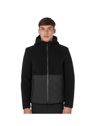 MEN S TEDDY + NYLON FULL ZIP HYBRID JACKET WITH HOOD