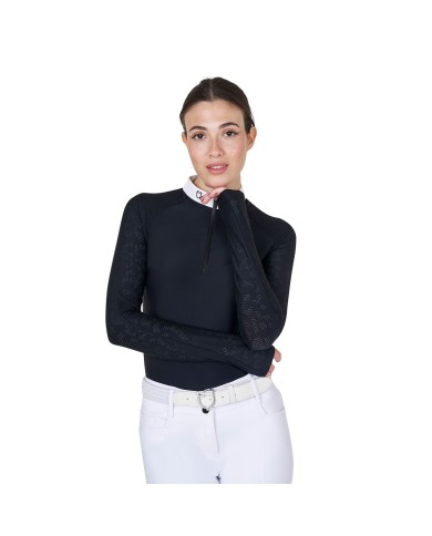 WOMEN S TULLE STRETCH COMPETITION POLO SHIRT LS ZIP