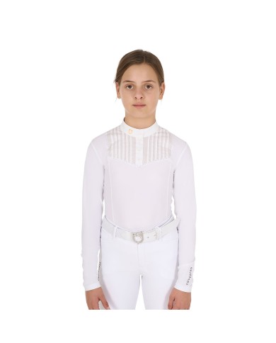 GIRL S RHINESTONE COMPETITION POLO SHIRT LS BUTTONS