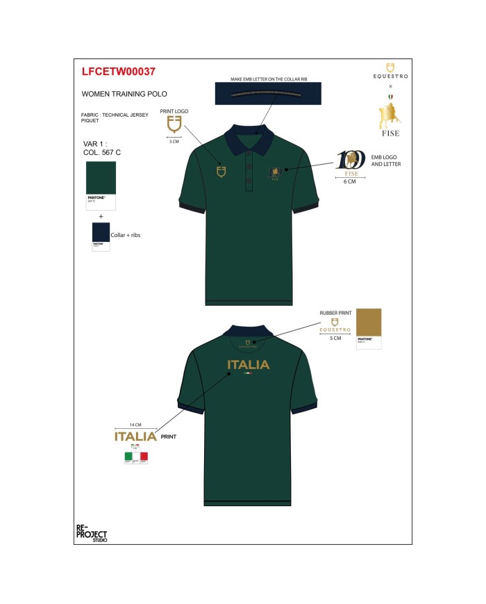 WOMEN S COTTON PIQUET POLO SHIRT SS BUTTONS EQUESTROxFISE CENTENARY