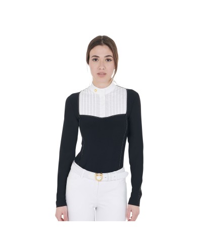 WOMEN S RHINESTONE COMPETITION POLO SHIRT LS BUTTONS