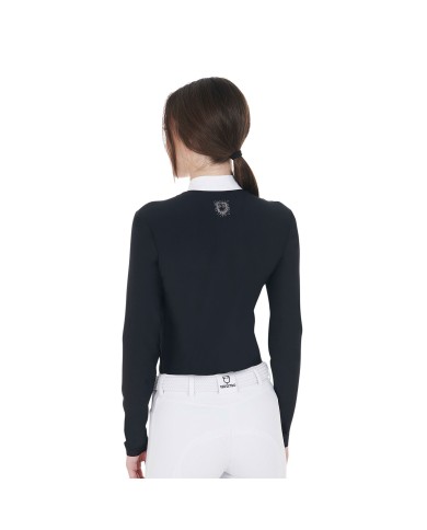 WOMEN S RHINESTONE COMPETITION POLO SHIRT LS BUTTONS