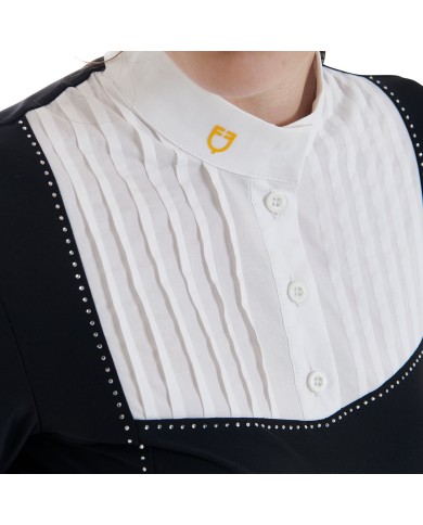 WOMEN S RHINESTONE COMPETITION POLO SHIRT LS BUTTONS