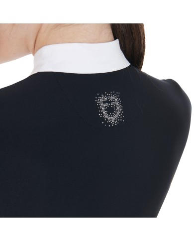 WOMEN S RHINESTONE COMPETITION POLO SHIRT LS BUTTONS