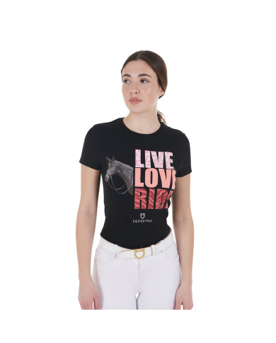 T-shirt da donna in cotone Live Love Ride T-shirt da donna in cotone Live Love Ride