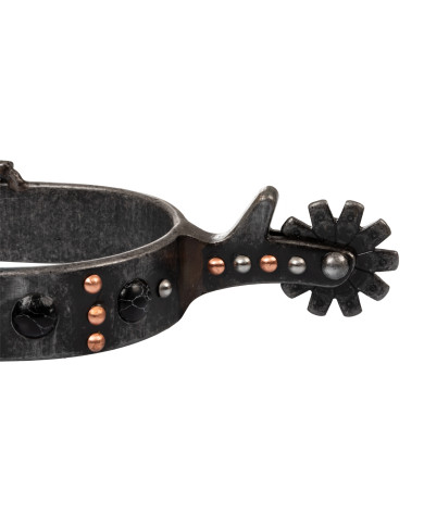 Speroni western in acciaio con perle nere