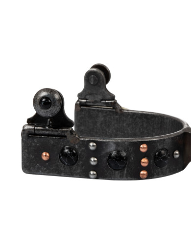 Speroni western in acciaio con perle nere