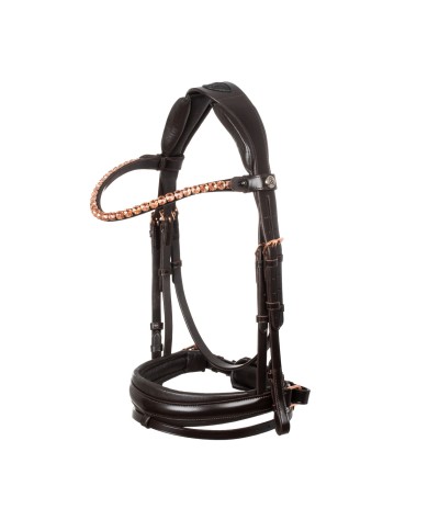 NINFEA STRAIGHT NOSEBAND ROSEGOLD FITTINGS ANATOMIC LEATHER BRIDLE