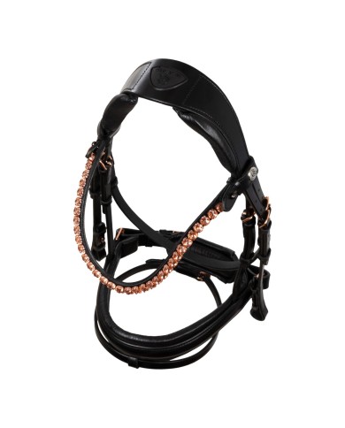 NINFEA STRAIGHT NOSEBAND ROSEGOLD FITTINGS ANATOMIC LEATHER BRIDLE