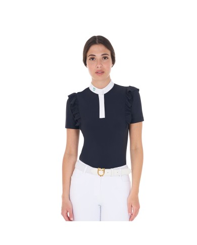 WOMEN S RUCHES COMPETITION POLO SHIRT SS BUTTONS
