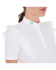 WOMEN S RUCHES COMPETITION POLO SHIRT SS BUTTONS