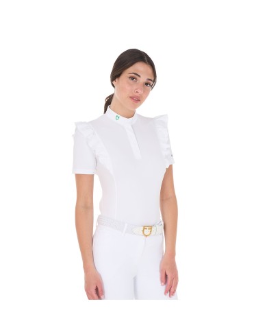 WOMEN S RUCHES COMPETITION POLO SHIRT SS BUTTONS