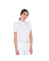WOMEN S RUCHES COMPETITION POLO SHIRT SS BUTTONS