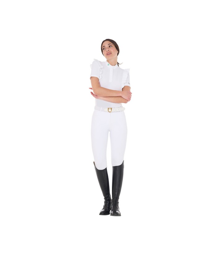 WOMEN S RUCHES COMPETITION POLO SHIRT SS BUTTONS