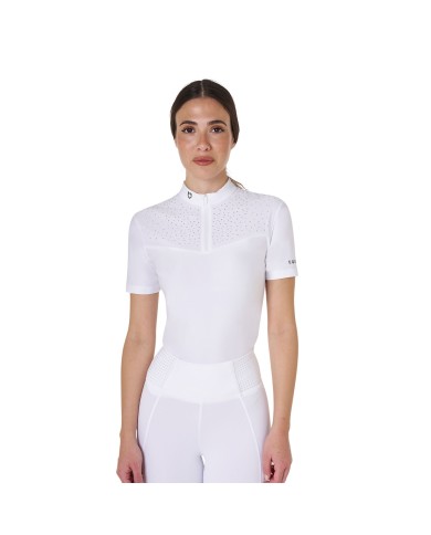 WOMEN S BLACK LABEL COLLECTION COMPETITION STRASS POLO SHIRT SS ZIP