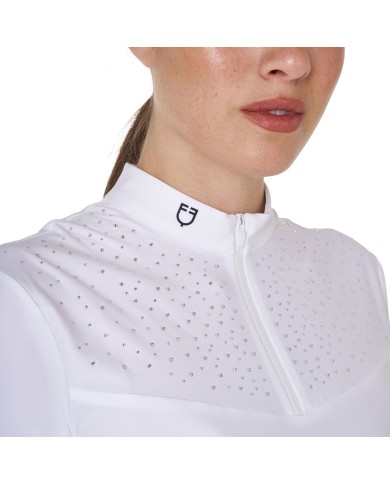 WOMEN S BLACK LABEL COLLECTION COMPETITION STRASS POLO SHIRT SS ZIP