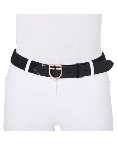 ELASTIC BELT WITH ROSEGOLD LOGOED BUCKLE