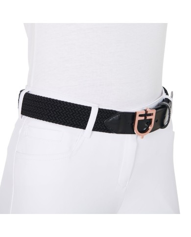 ELASTIC BELT WITH ROSEGOLD LOGOED BUCKLE