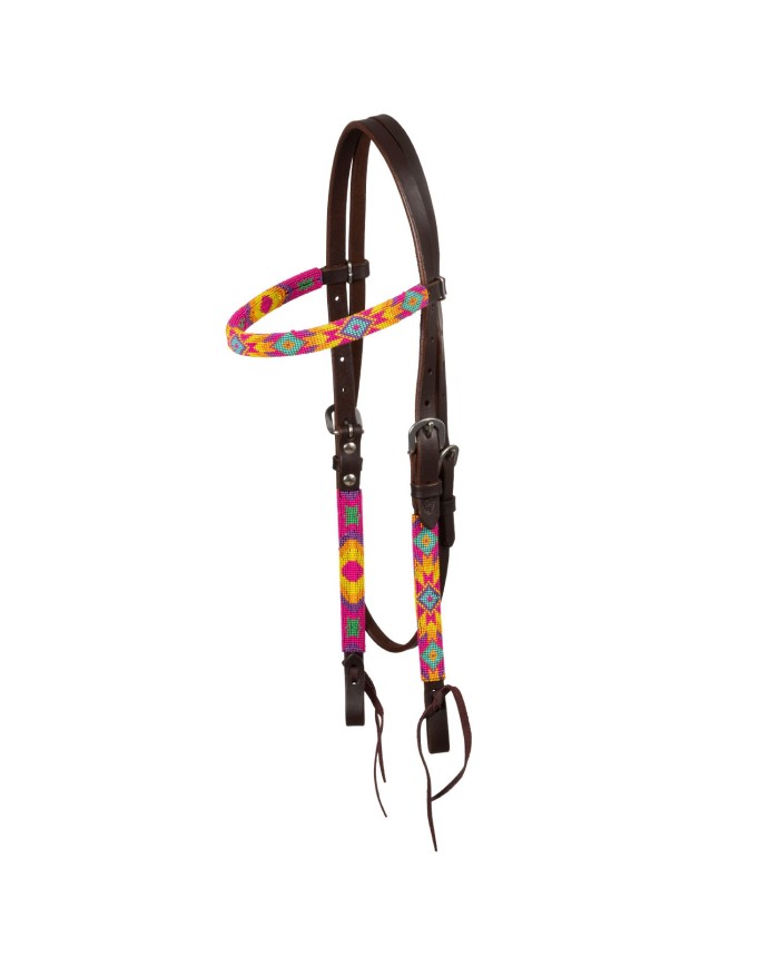 MULTICOLOR BEADED OILED WESTERN BRIDLE