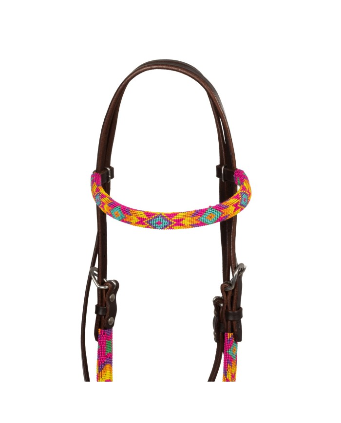 MULTICOLOR BEADED OILED WESTERN BRIDLE