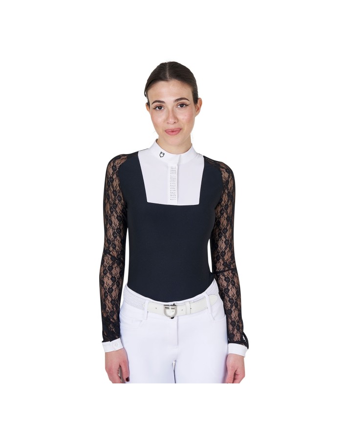WOMEN S BLACK LABEL COLLECTION COMPETITION LACE POLO SHIRT LS BUTTON