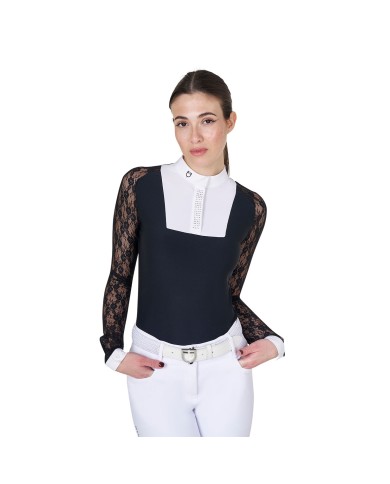 WOMEN S BLACK LABEL COLLECTION COMPETITION LACE POLO SHIRT LS BUTTON