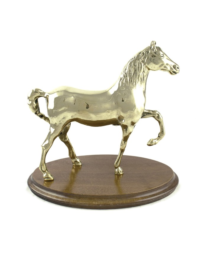 TROFEO CAVALLO OTTONE BASE LEGNO