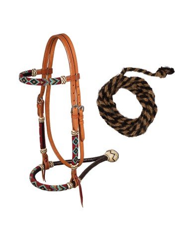 BURGUNDY PEARLS BOSAL SET WITH HORSEHAIR MECATE REINS