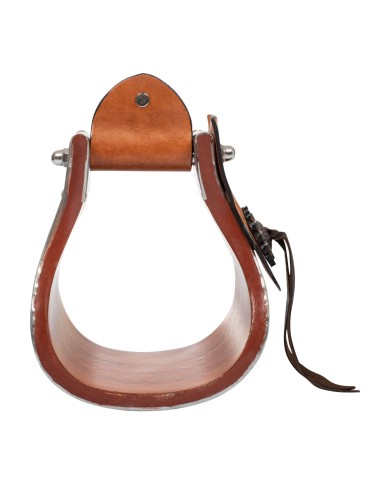 METAL WOOD STIRRUPS WITH HAND-WORKED LEATHER INSERTS
