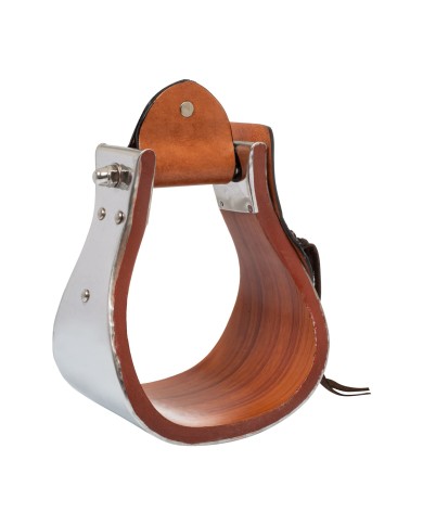 METAL WOOD STIRRUPS WITH HAND-WORKED LEATHER INSERTS