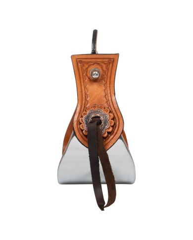 METAL WOOD STIRRUPS WITH HAND-WORKED LEATHER INSERTS