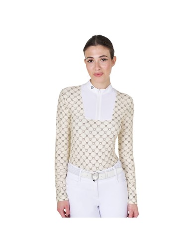 WOMEN S COMPETITION MONOGRAM PRINT POLO SHIRT LS ZIP
