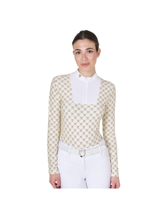 WOMEN S COMPETITION MONOGRAM PRINT POLO SHIRT LS ZIP