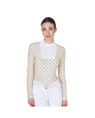 WOMEN S COMPETITION MONOGRAM PRINT POLO SHIRT LS ZIP