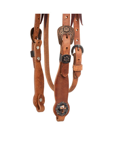 COPPER FLORAL BUCKLE WITH CROSS CONCHO WESTERN BRIDLE COPPER FLORAL BUCKLE WITH CROSS CONCHO WESTERN BRIDLE