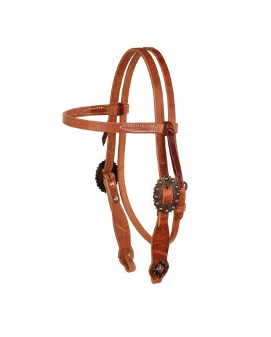 COPPER SPOTTED BUCKLE WITH DIAMOND CONCHO WESTERN BRIDLE