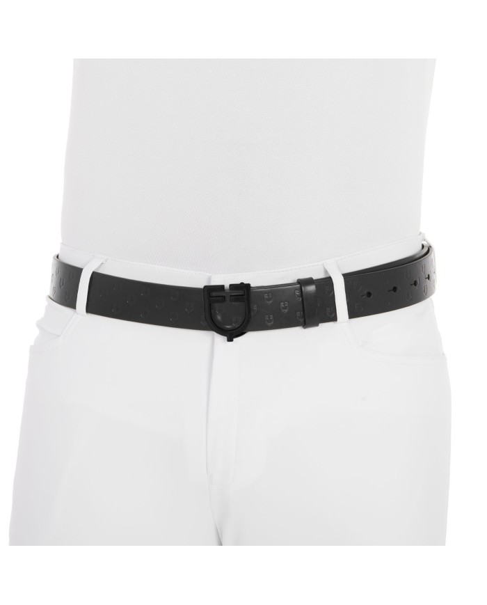 LEATHER LOGO BELT WITH BLACK LOGOED BUCKLE