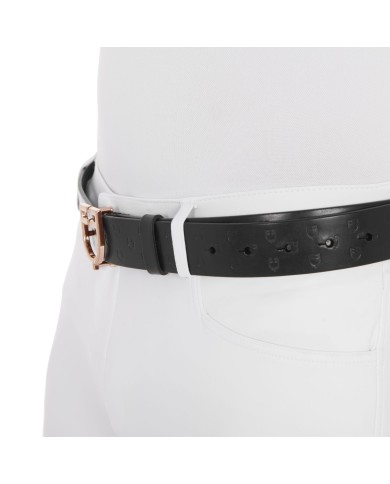 LEATHER BELT WITH ROSEGOLD LOGO BUCKLE
