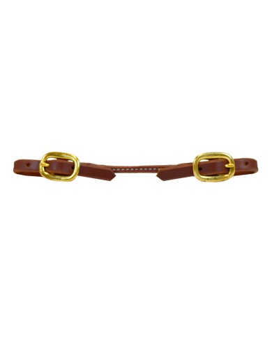 ROLLED HARNESS LEATHER CURB STRAP - BRASS
