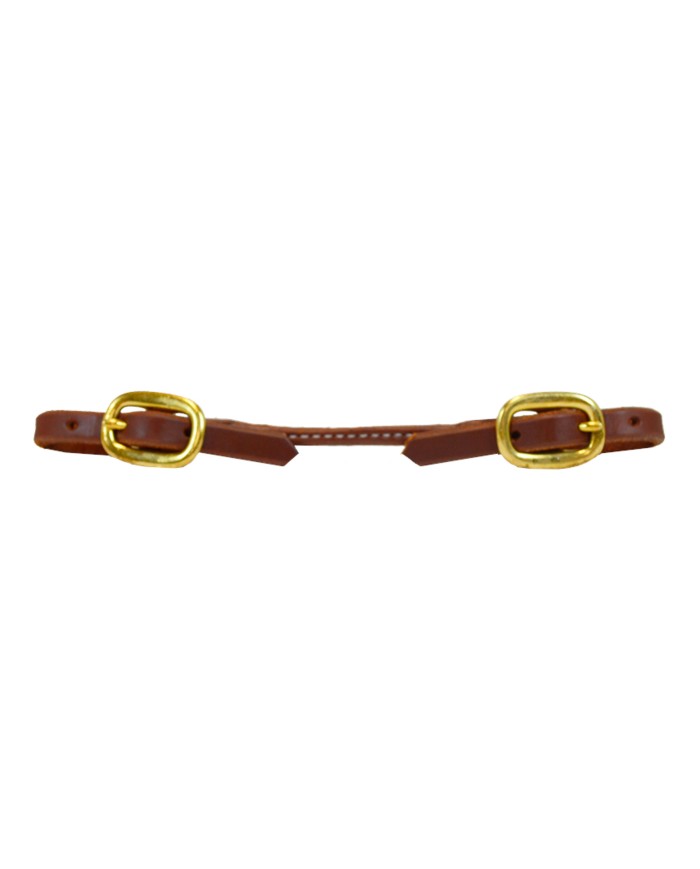 ROLLED HARNESS LEATHER CURB STRAP - BRASS