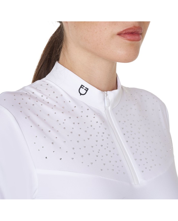 WOMEN S BLACK LABEL COLLECTION COMPETITION STRASS POLO SHIRT LS ZIP