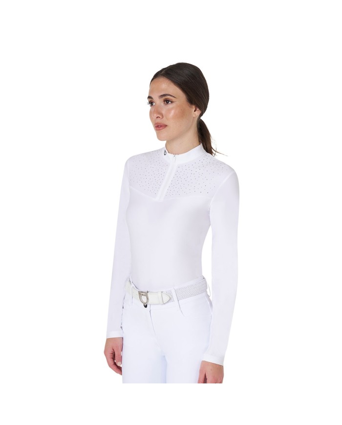 WOMEN S BLACK LABEL COLLECTION COMPETITION STRASS POLO SHIRT LS ZIP