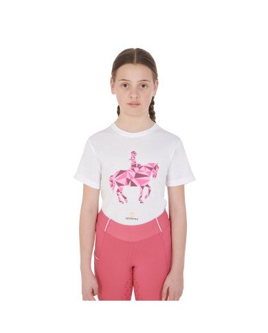 T-shirt bambina slim fit disegno dressage colorato