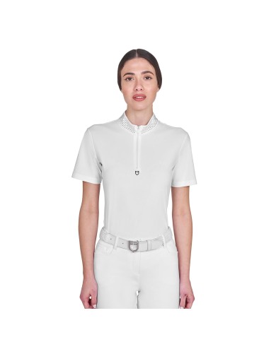 WOMEN S COLLAR STRASS TRAINING POLO SHIRT SS ZIP