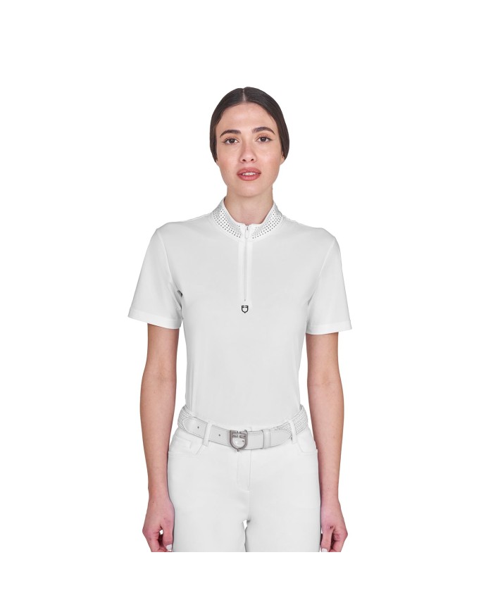 WOMEN S COLLAR STRASS TRAINING POLO SHIRT SS ZIP