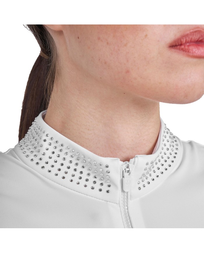 WOMEN S COLLAR STRASS TRAINING POLO SHIRT SS ZIP