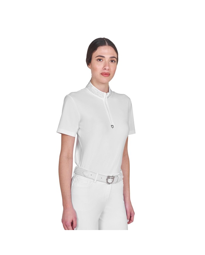 WOMEN S COLLAR STRASS TRAINING POLO SHIRT SS ZIP